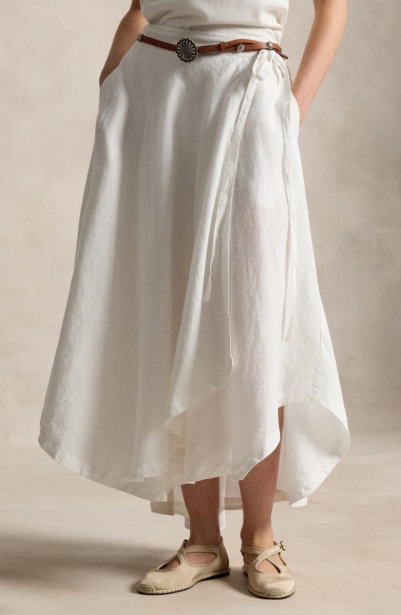 Polo Ralph Lauren Linen Wrap Skirt, Alternate, color, White