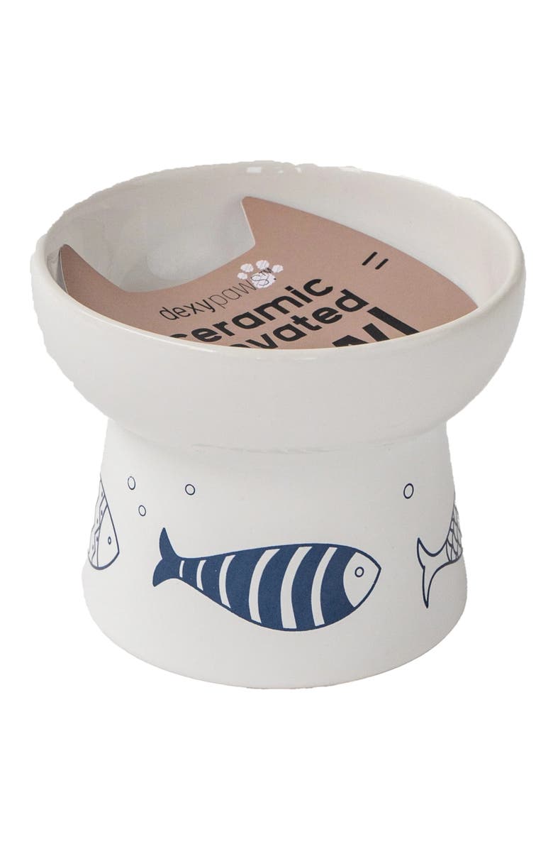 Dexypaws Elevated Ceramic Fish 7oz Cat Feeding Bowl, Main, color, Multicolored