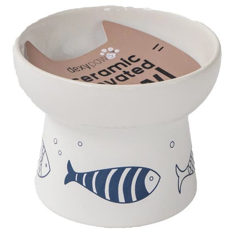 Elevated Ceramic Fish 7oz Cat Feeding Bowl