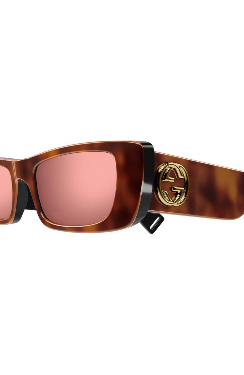 Gucci 52mm Mirrored Rectangular Sunglasses, Alternate, color, Avana