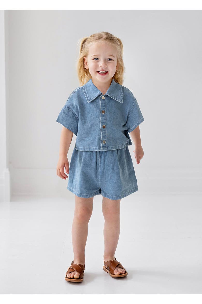 Zoey Denim Two Piece Short Set, Alternate, color, Blue