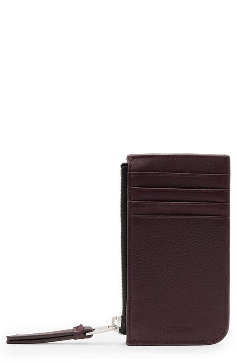 カードケース・名刺入れ [ATHE VANESSABRUNO] BURGUNDY VERTICAL ZIPPER CARD WALLET BR Coach Leather Zip Keychain Card Holder Wallet Burgundy New