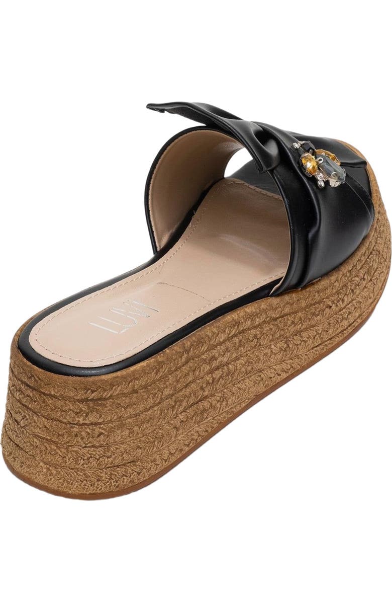 Prologue Shoes Shara Braided Bow & Bee Buckle Platform Sandal, Alternate, color, Black Faux Leather