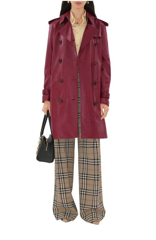 Shop Burberry Mid-length Leather Kensington Trench Coat