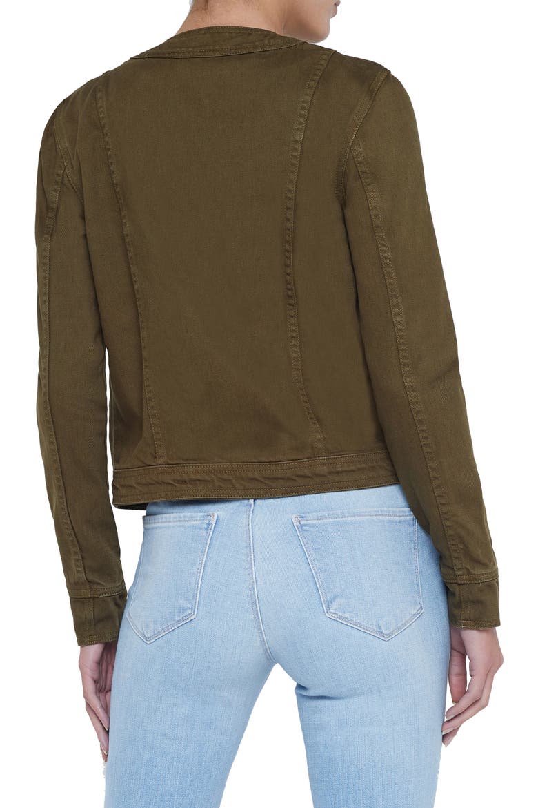 Yari Collarless Denim Jacket, Alternate, color, OLIVE GROVE