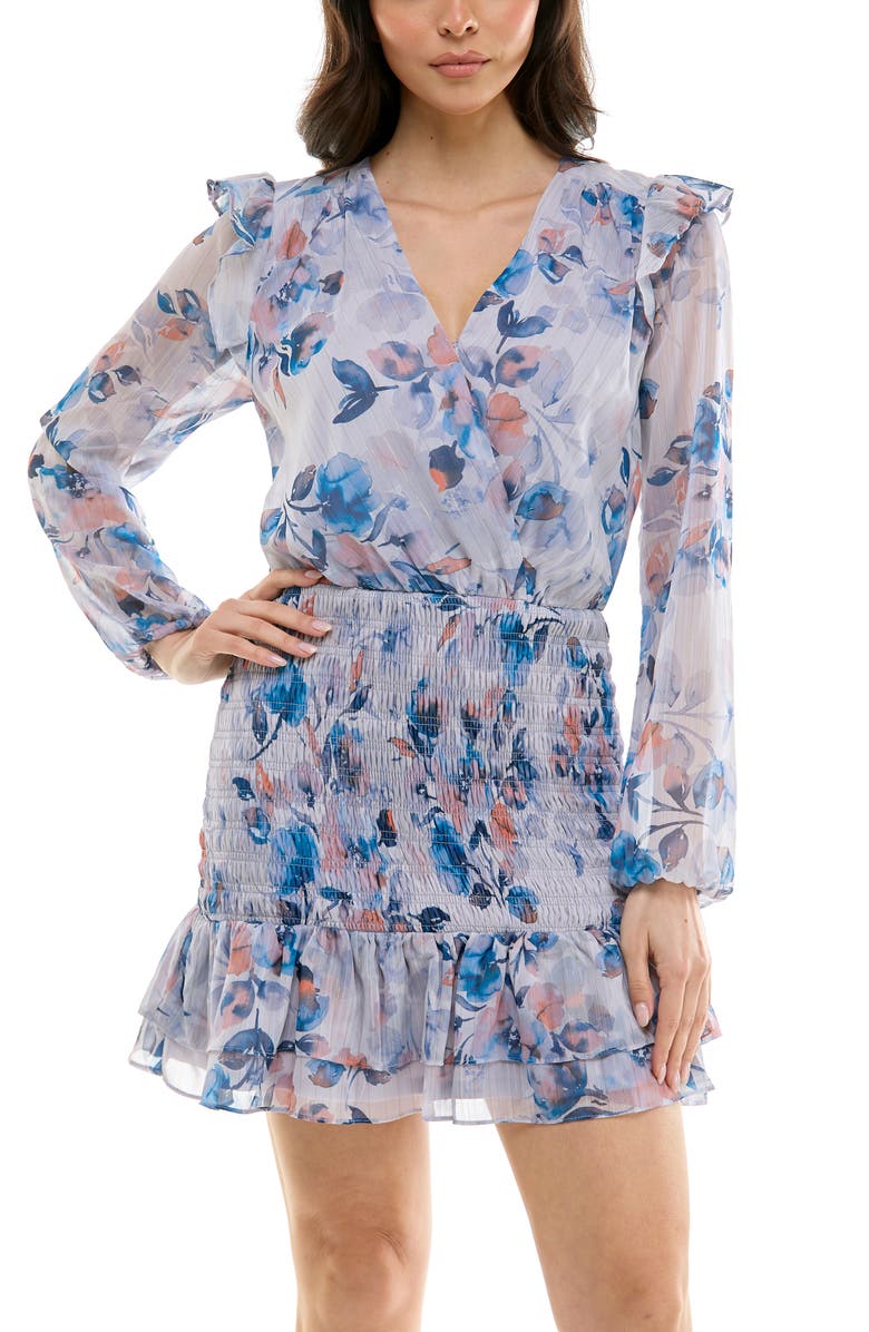 Socialite Long Sleeve Smocked Bodice Minidress, Alternate, color, 