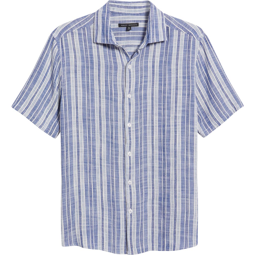 Robert Barakett Penning Stripe Short Sleeve Button-up Shirt In Blue