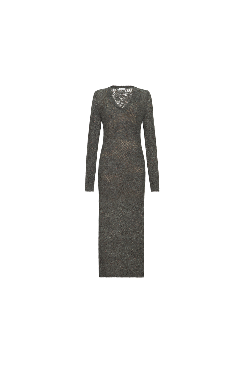 Lace flowers knit dress in sparkling mohair and virgin wool, Alternate, color, Lead