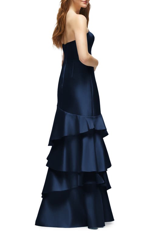 Dessy Collection Ruffle Strapless Tiered Satin Twill Gown