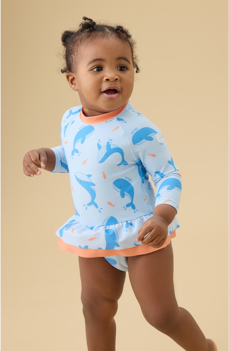 MORI Frill Long Sleeve Swimsuit, Alternate, color, Blue Whale Print