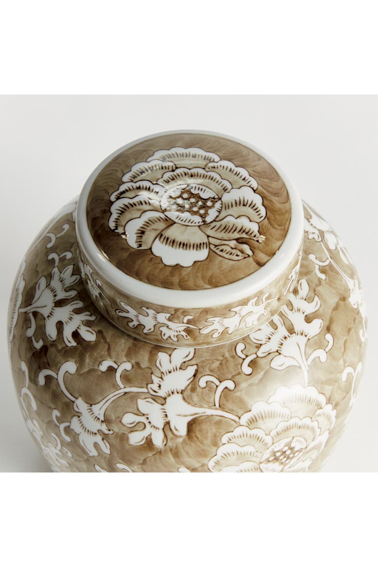 Province Lotus Lidded Jar - Brown & White Chinoiserie, Alternate, color, Brown