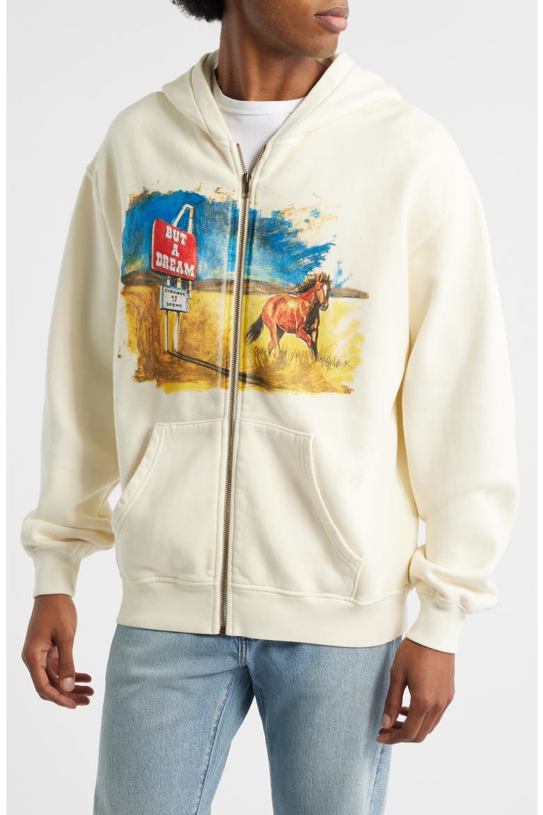 Motel Cotton Zip Hoodie, Alternate, color, BONE