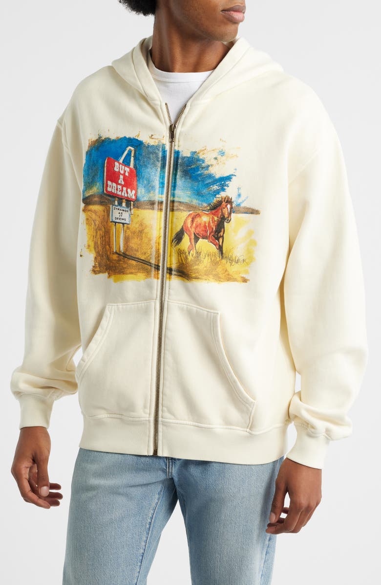 ONE OF THESE DAYS Motel Cotton Zip Hoodie, Alternate, color, Bone