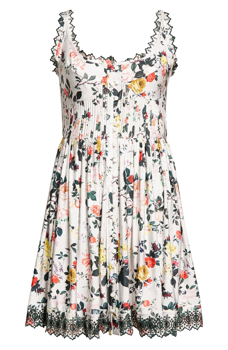 Rabanne Rose Print Eyelet Trim Minidress, Alternate, color,