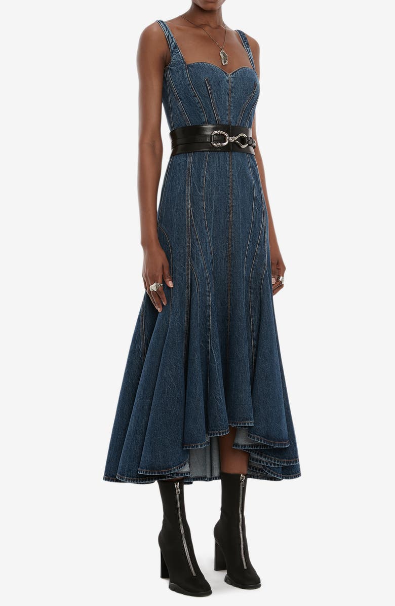 McQueen Alexander McQueen High-Low Denim Dress, Alternate, color, 