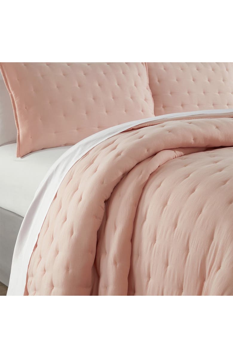 CHIC Chylar Tufted Cross Stitched Design King Quilt Set - Blush - 3-Piece Set, Alternate, color,