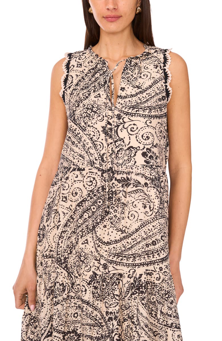 Vince Camuto Crochet Trim Sleeveless Tiered Cotton Maxi Dress, Alternate, color, Rich Black