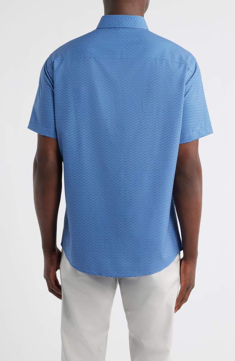 Peter Millar Jackson Microprint Short Sleeve Performance Poplin Button-Up Shirt, Alternate, color, Windsor Blue