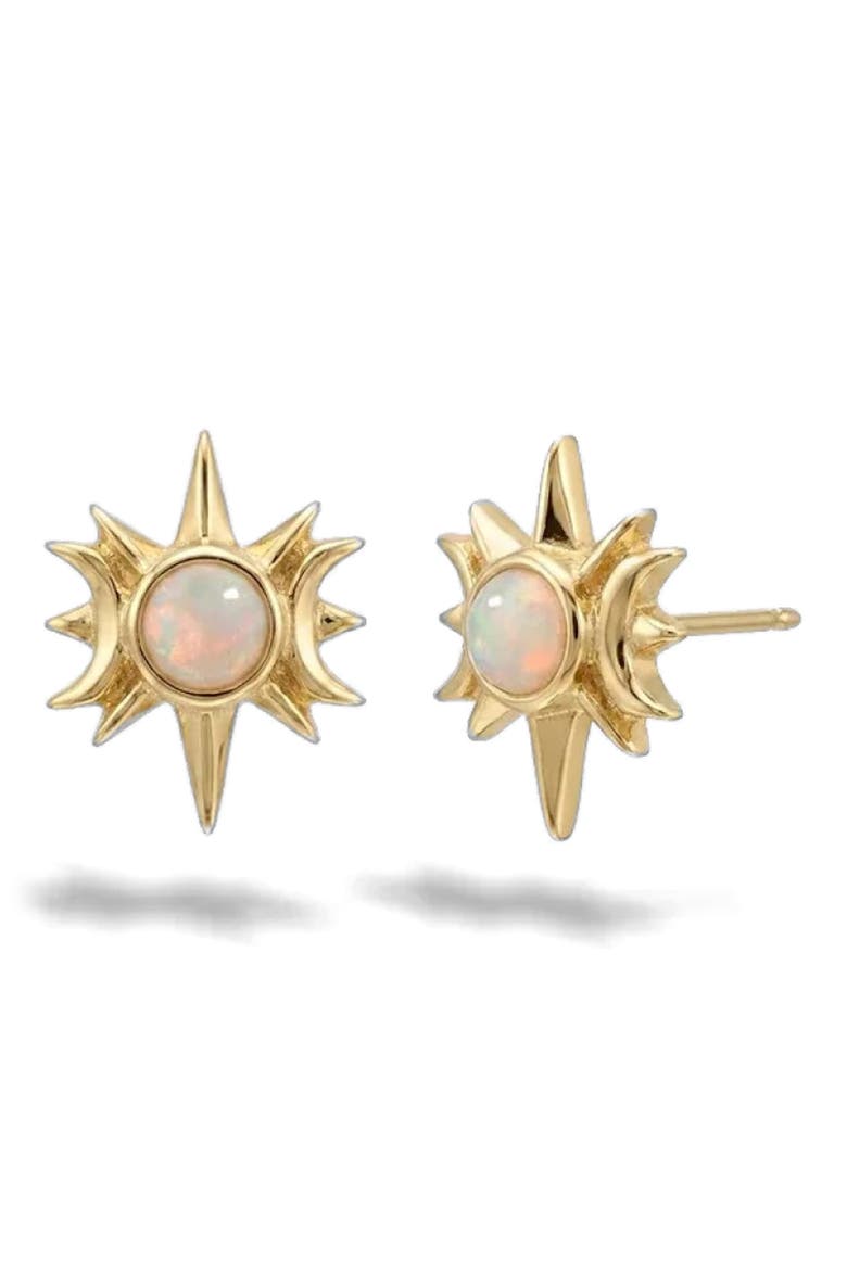 Spellbound Opal Triple Moon Stud Earrings, Main, color, METALLIC GOLD