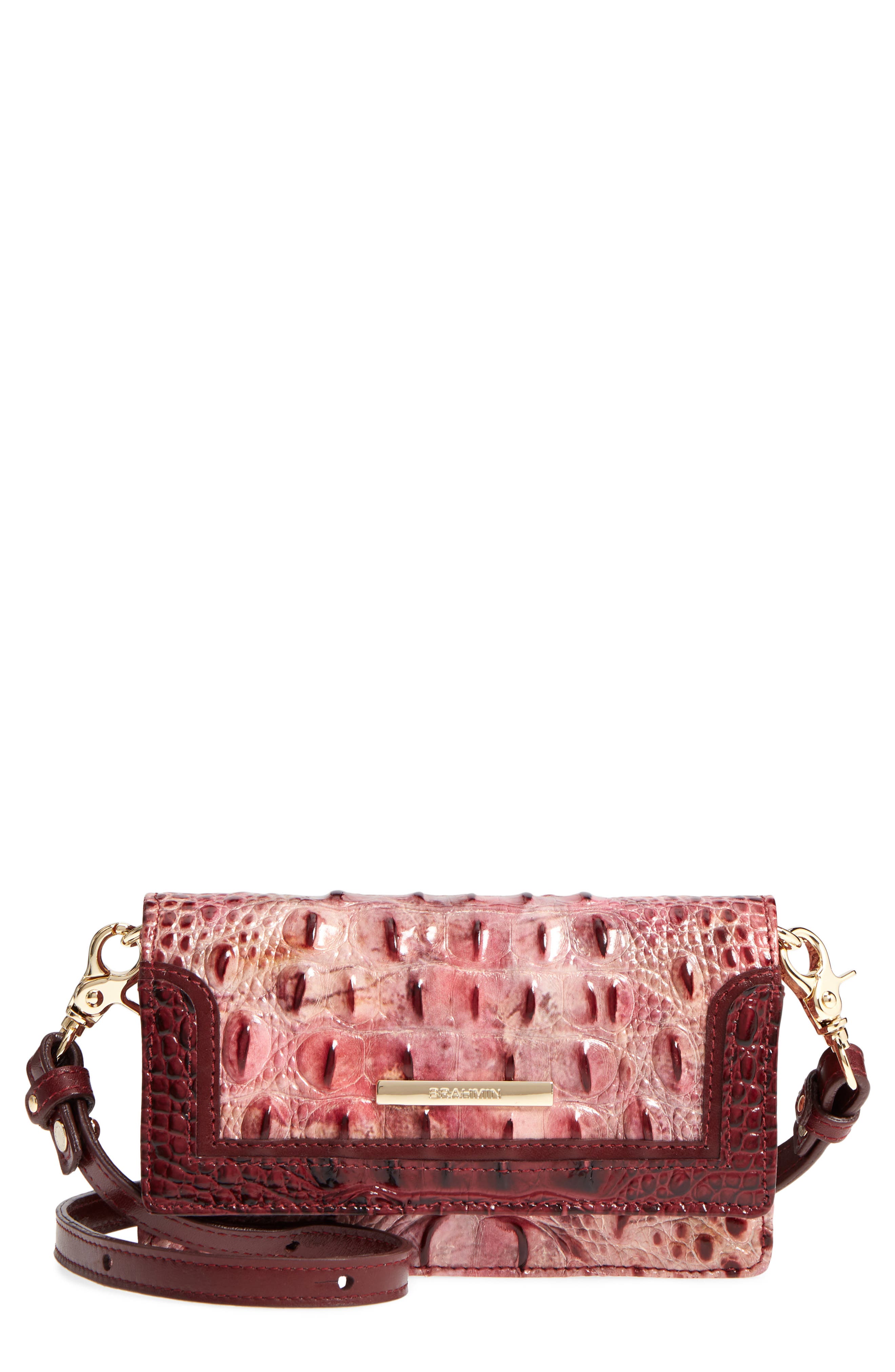 Nadia Croc Embossed Leather Crossbody Bag, Main, color, FREESIA