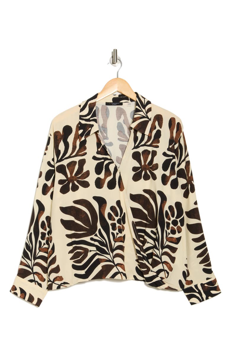 T Tahari Printed Faux Wrap Top, Alternate, color, Sienna/ Natural Print