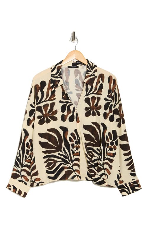 T Tahari Printed Faux Wrap Top In Sienna/natural Print