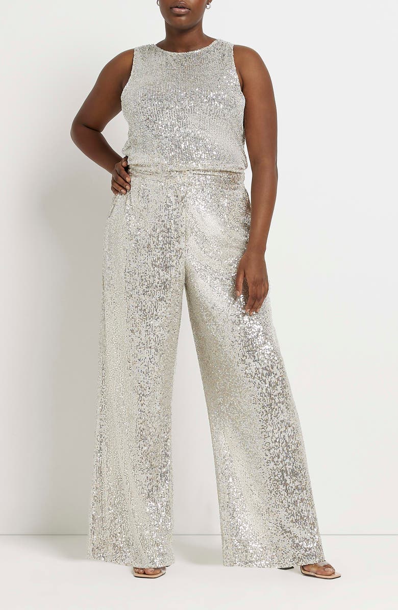 River Island Sequin Wide Leg Trousers, Alternate, color, 