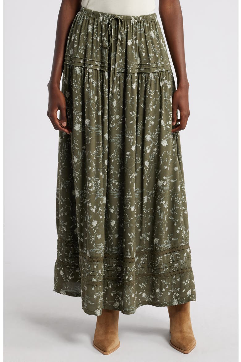 Lace Inset Maxi Skirt, Main, color, OLIVE- GREEN WILD VINE