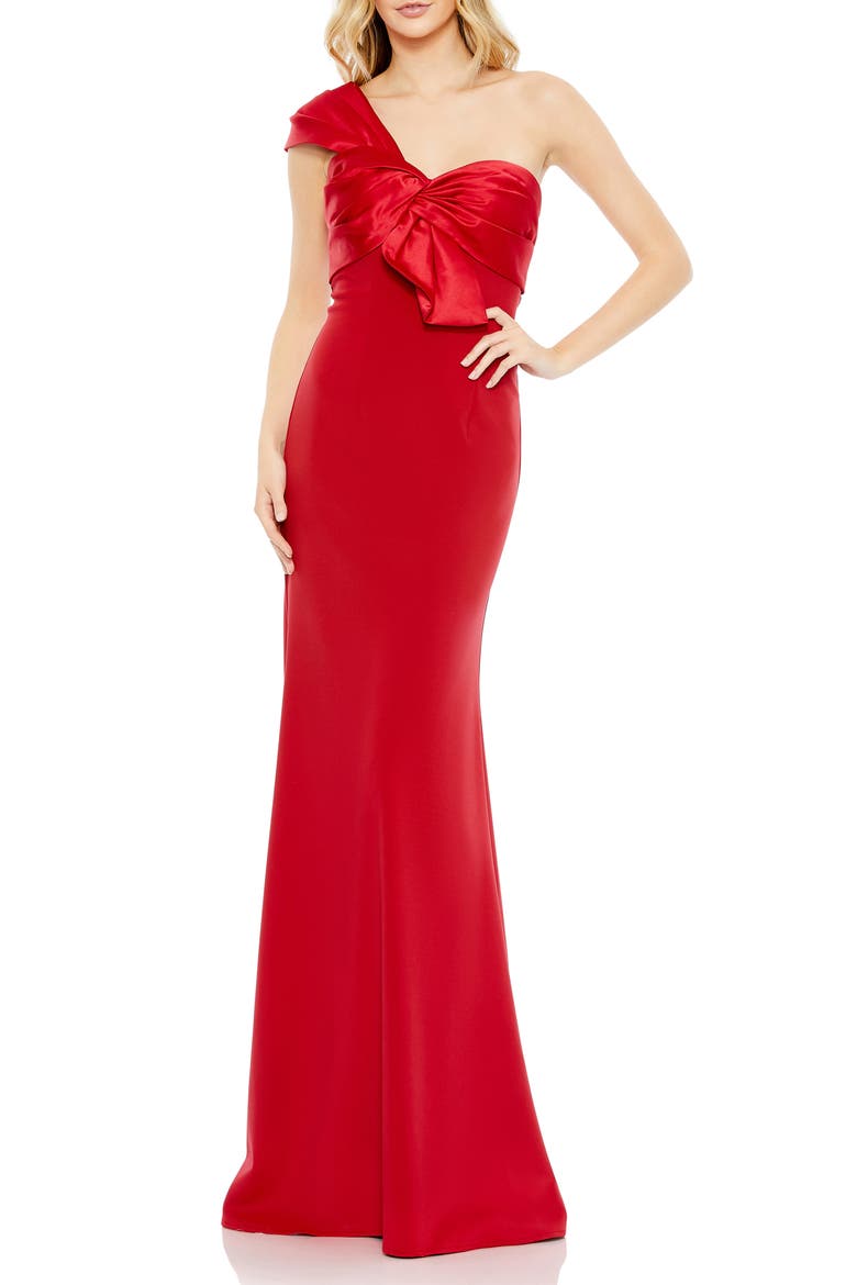 One Shoulder Draped Trumpet Gown, Main, color, RED