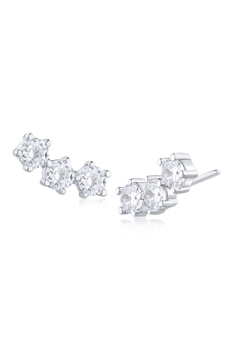 Round Cubic Zirconia Crawler Stud Earrings, Main, color, CLEAR/ SILVER