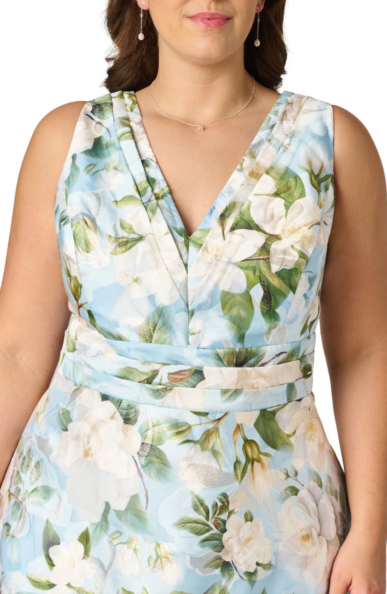 Adrianna Papell Magnolia Floral Jacquard Midi Fit & Flare Dress, Alternate, color, Blue Multi