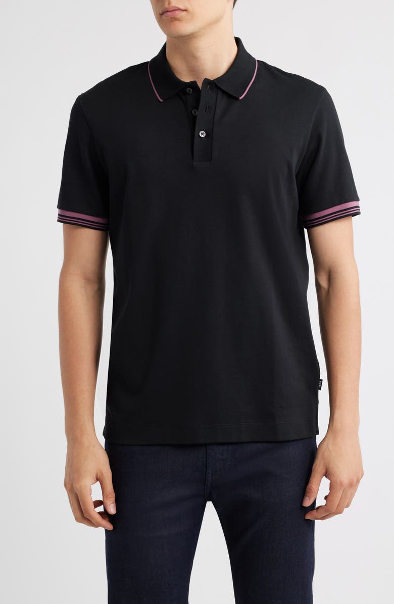 BOSS Parlay Tipped Cotton Polo, Main, color, Black