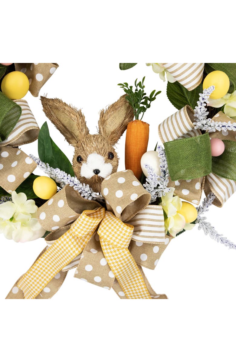 Northlight Bunny and Bows Floral Easter Wreath - 22" - Green and Beige - Unlit, Alternate, color, Brown