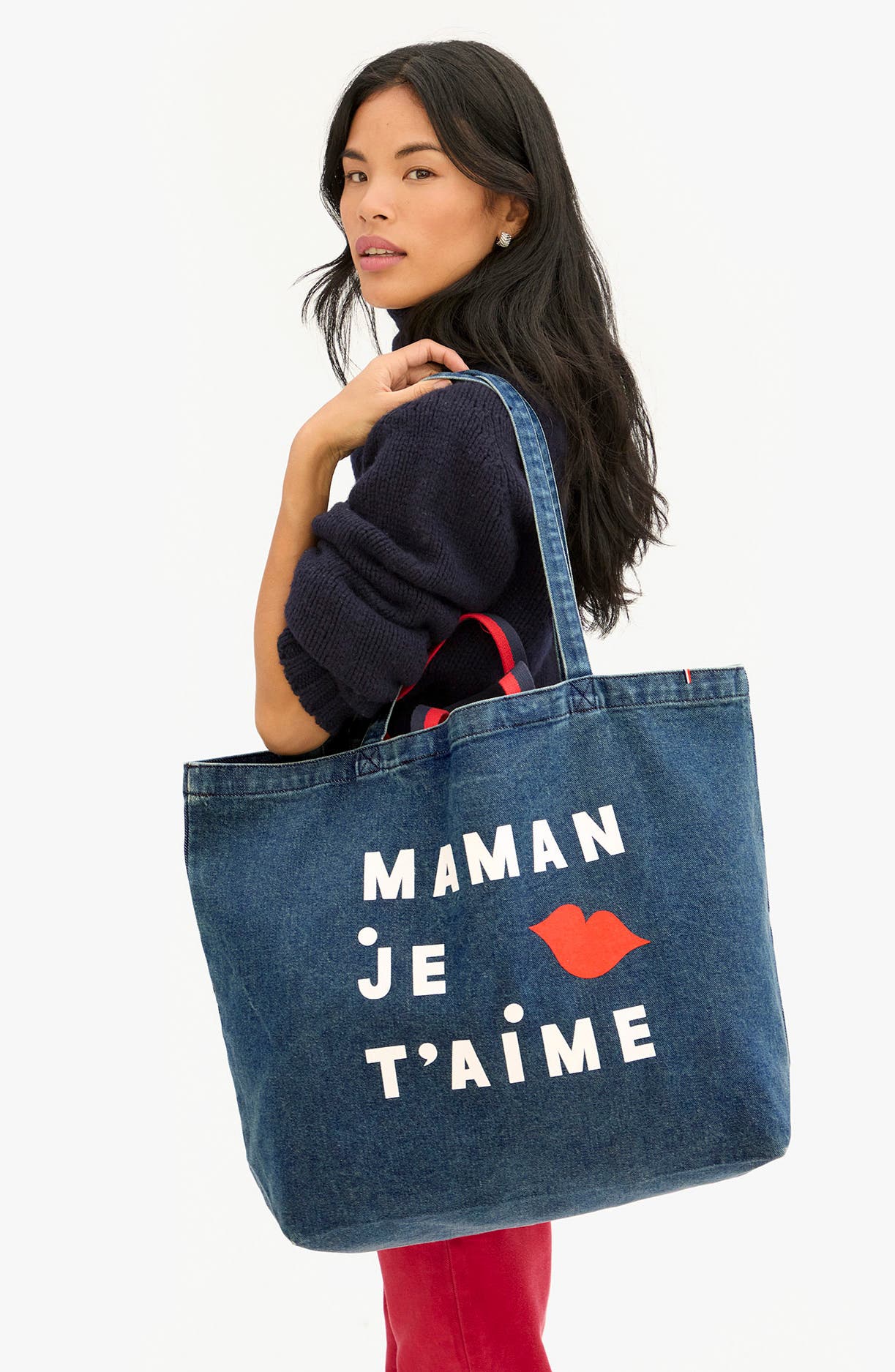 Clare V. EMC Jumbo Denim Tote, Alternate, color, Indigo