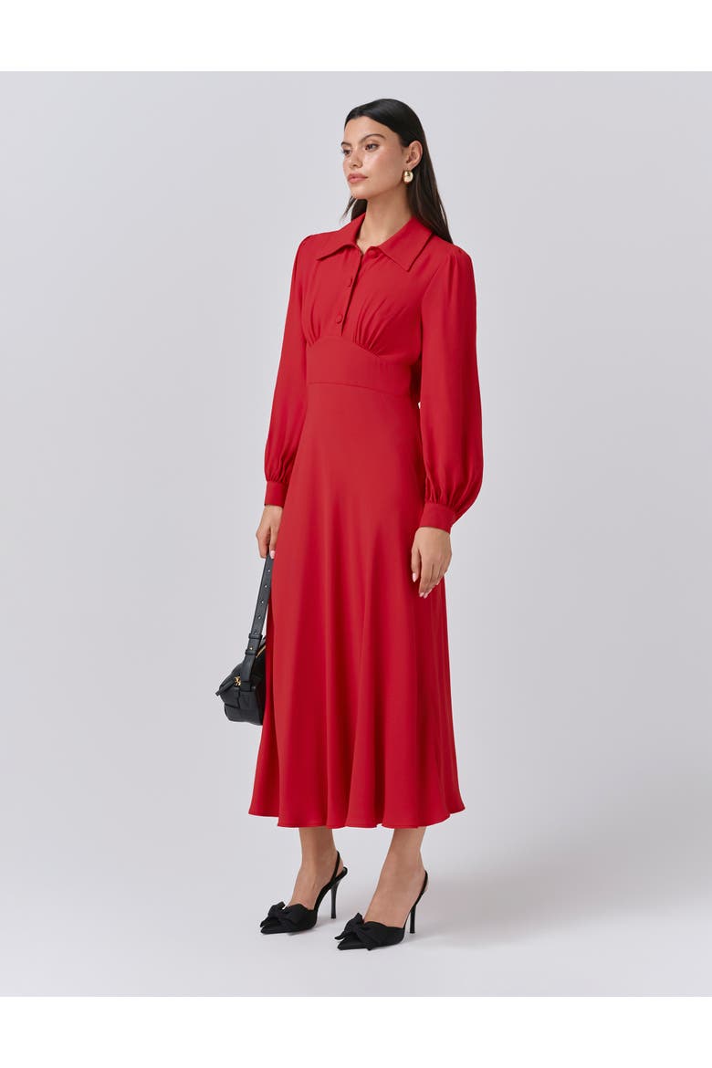 Wendy Crepe Collared Neck Midi Dress, Alternate, color, Red