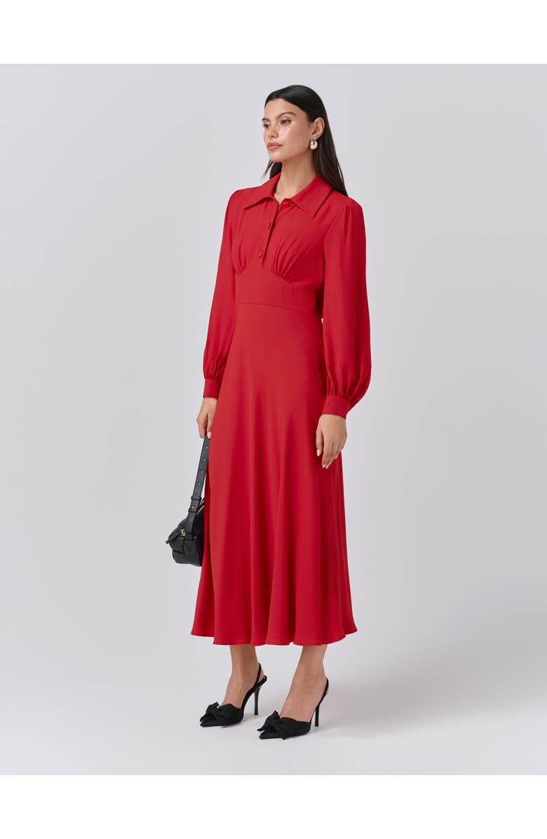 Ghost London Wendy Crepe Collared Neck Midi Dress, Alternate, color, Red