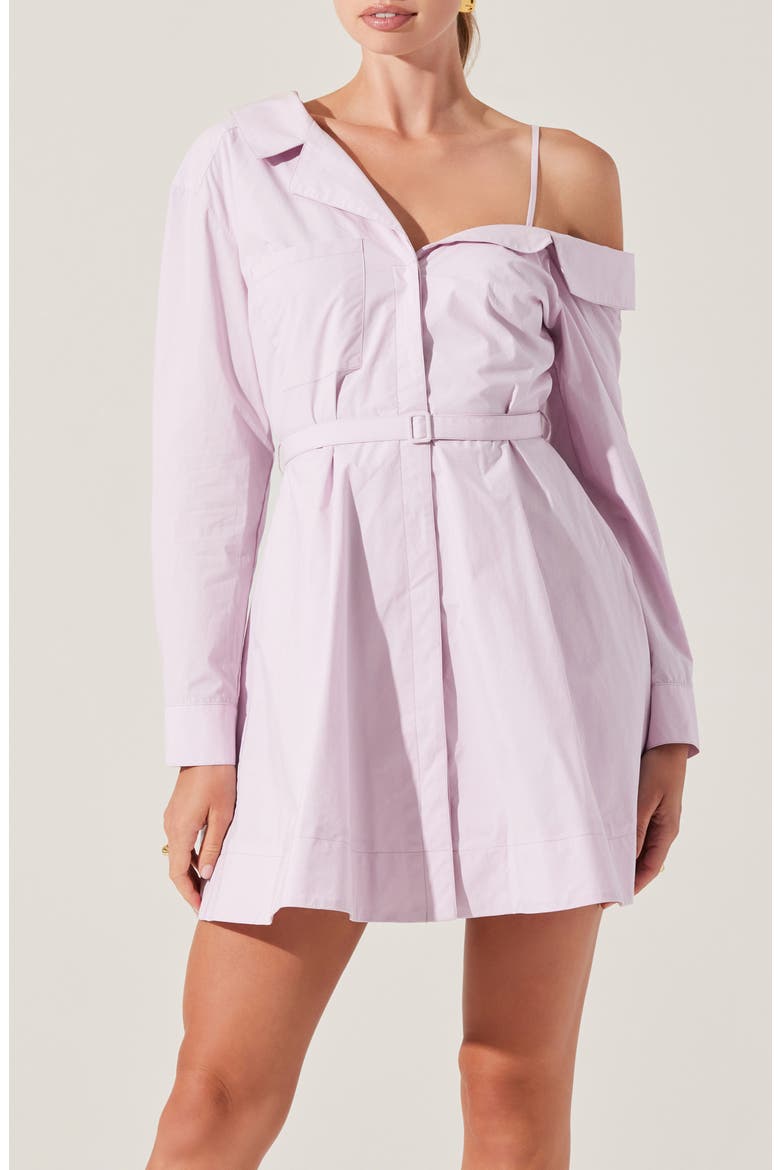Aveni Off the Shoulder Belted Cotton Shirtdress, Alternate, color, LILAC