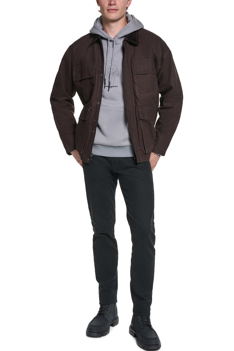Waxed Cotton Jacket with Corduroy Collar, Alternate, color, BROWN