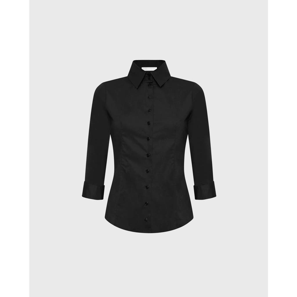 Anne Fontaine Connie Poplin 3/4 Shirt In Black