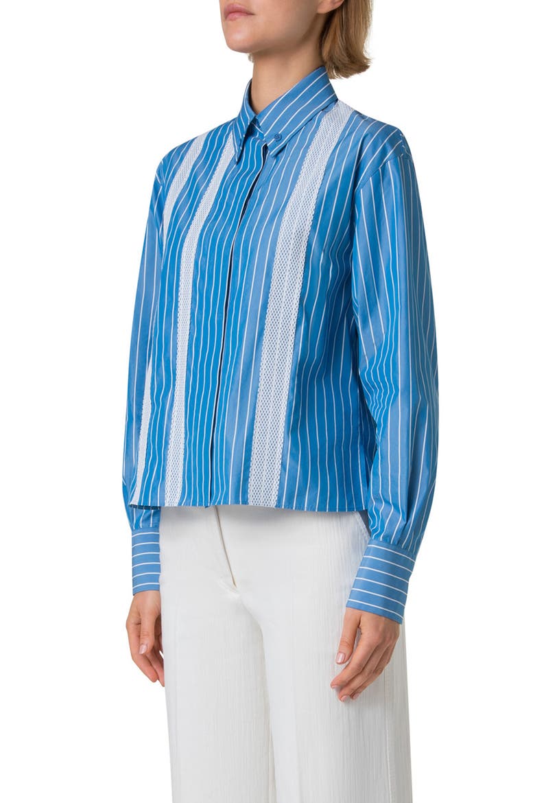 Pajama Stripe Long Sleeve Button-Down Shirt, Alternate, color, MEDIUM BLUE-CREAM