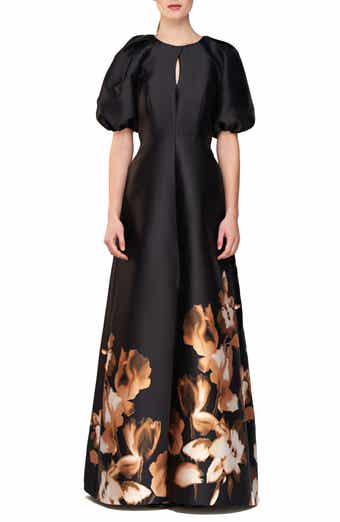 Kay Unger Delfina Puff Sleeve Mikado Gown