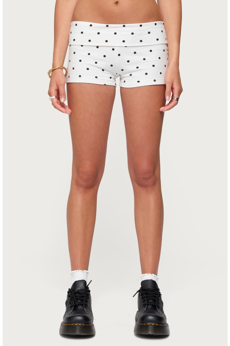 Chelsie Polka Dot Foldover Shorts, Main, color, WHITE