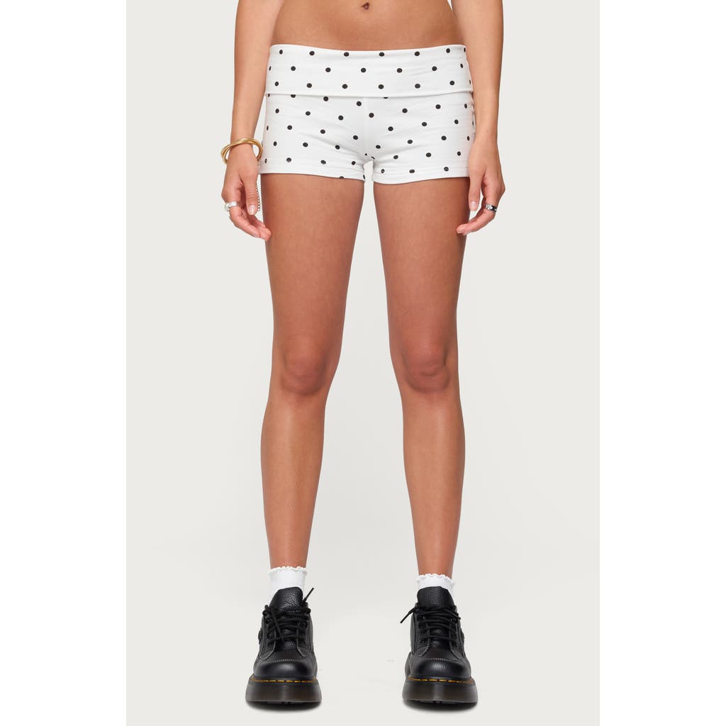Edikted Chelsie Polka Dot Foldover Shorts In White