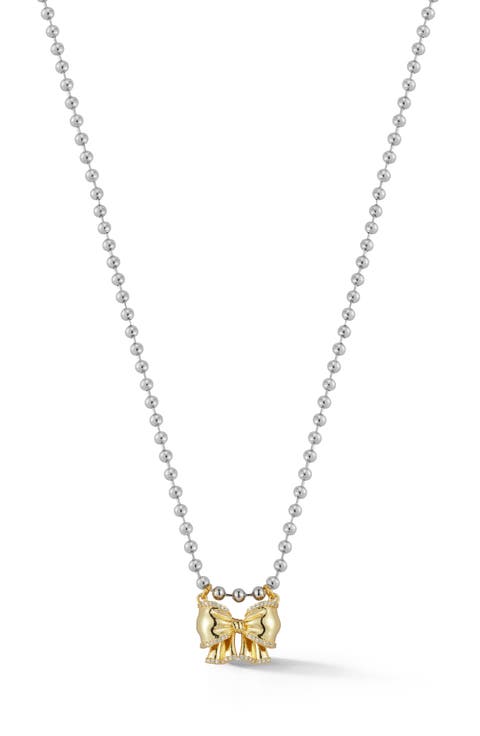 Two Tone Bow Pendant Necklace