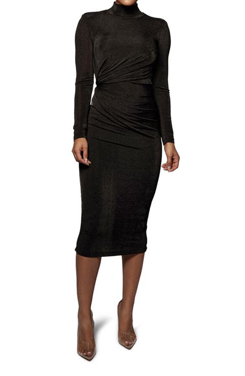 Kara Long Sleeve Stretch Velvet Midi Cocktail Dress