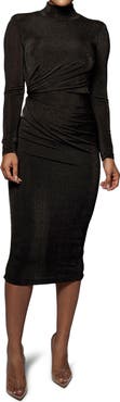 JLUXLABEL Kara Long Sleeve Stretch Velvet Midi Cocktail Dress