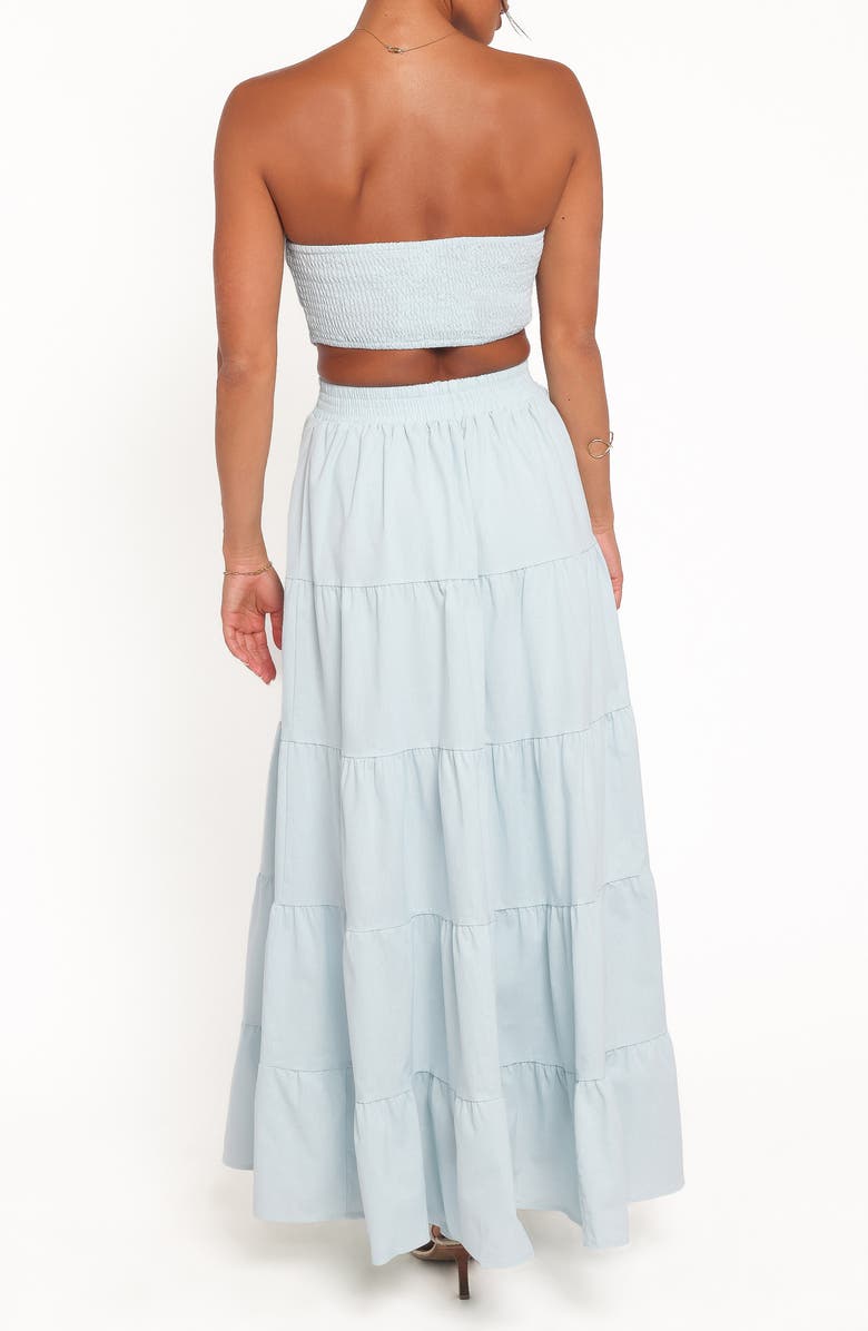 Petal & Pup Cadence Cutout Strapless Tiered Cotton Maxi Dress, Alternate, color, Blue