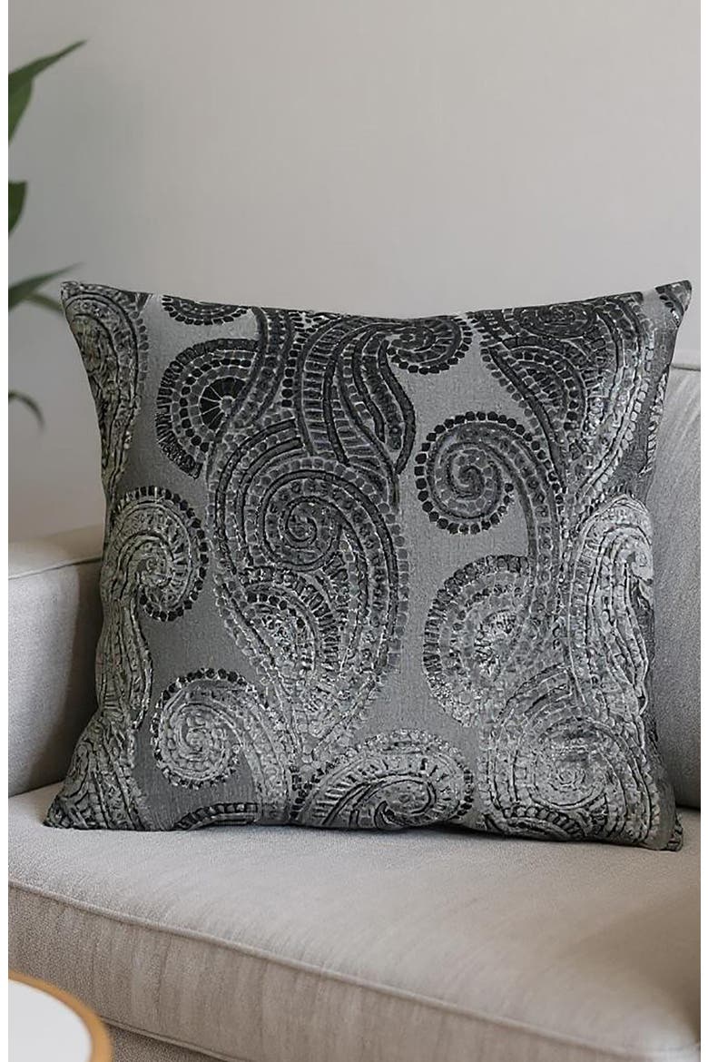 Penelope Jacquard Accent Pillow, Alternate, color, CHARCOAL
