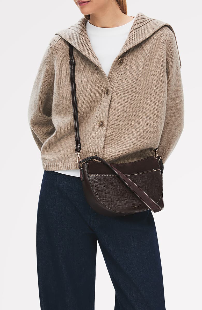 Radley Portland Way Small Zip Top Leather Shoulder Bag, Alternate, color, Dark Oak