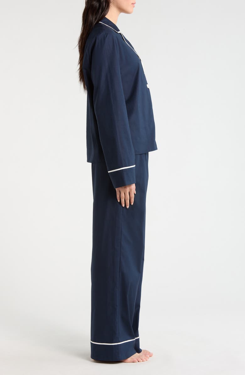 Reformation Coco Piped Stretch Cotton Pajamas, Alternate, color, Midnight